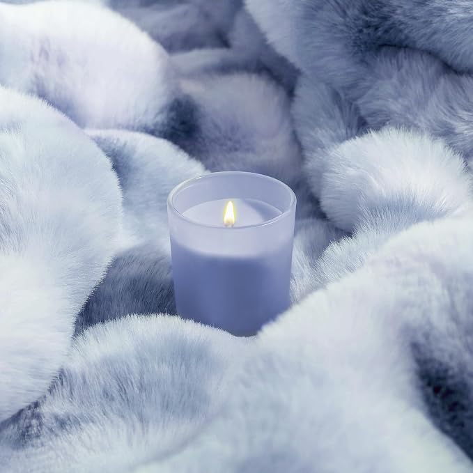 Luxury 1000GSM Faux Rabbit Fur Throw Blanket, Super Heavy Warm Cozy Grey Blankets for Couch Bed Sofa, Ruched Plush Fuzzy Elegant Soft Reversible Mink Blanket for Living Room Bedroom, Blue