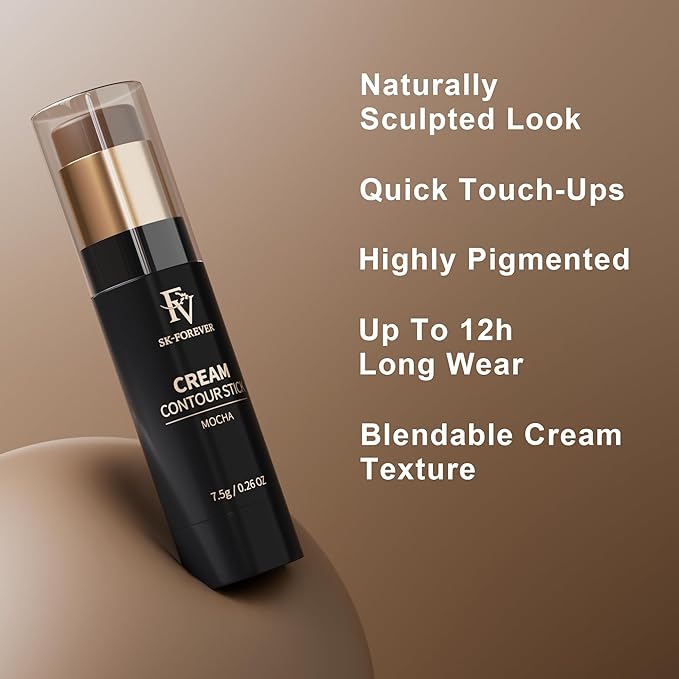 FV Contour & Bronzer Stick - 2-in-1 for Sculpting & Warmth | Natural Matte Finish, Creamy & Blendable, Waterproof & Long-Lasting Formula, Beginner Friendly, Cruelty-Free, Shade 02 Mocha