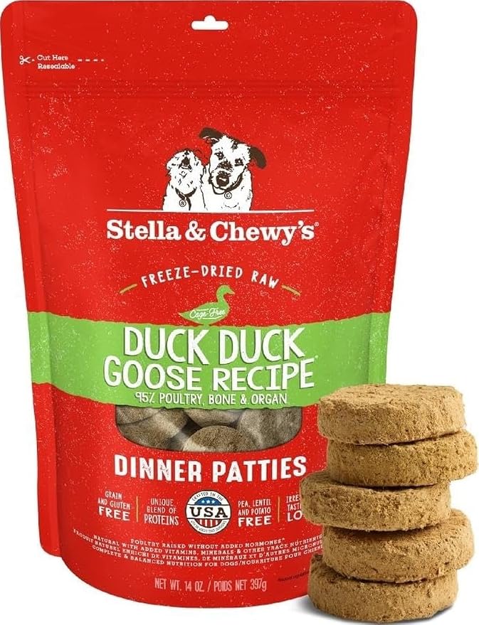 Stella & Chewy's Freeze-Dried Raw Dinner Patties - Duck Duck Goose Recipe - High Protein Grain-Free Puppy & Dog Food - Perfect for Picky Eaters - 14 oz