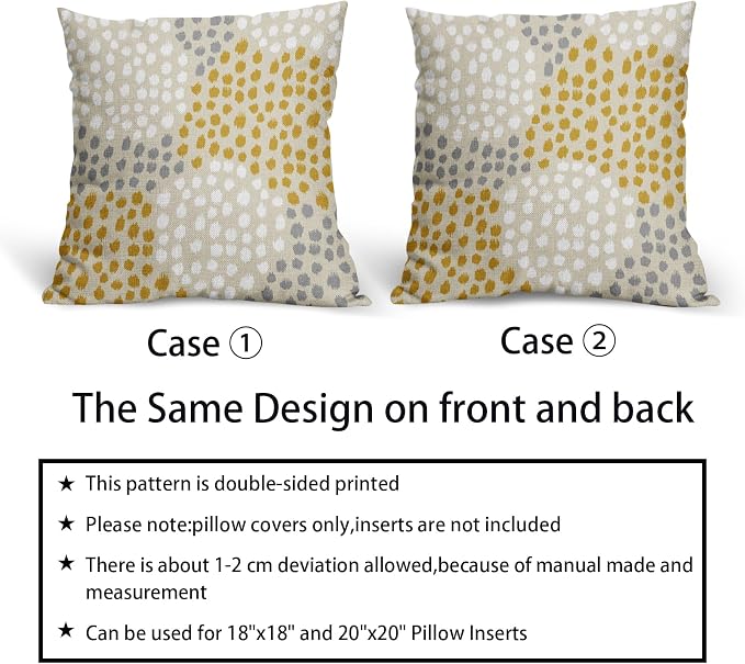 Yellow White Pillow Covers 20x20 Set of 2 Boho Gray Polka Dot Throw Pillows Modern Trendy Print Decorative Outdoor Farmhouse Pillowcase Cushion Cover Linen Pillow Case Decor for Home Sofa Couch Bed