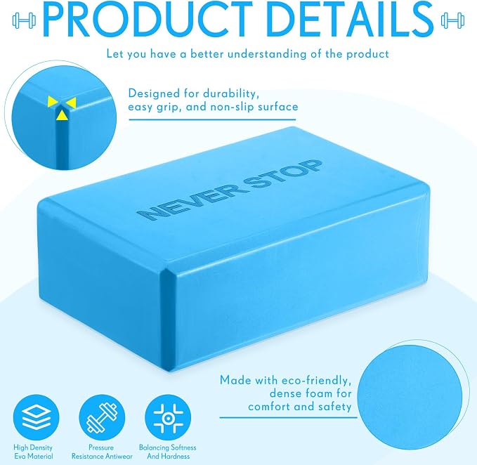 RoundFunny 4 Pack Yoga Blocks Non Slip Pilates Brick Foam Blocks Pilates Dance Gymnastics Workout Fitness Props Tool for Stretching Meditation and Exercise