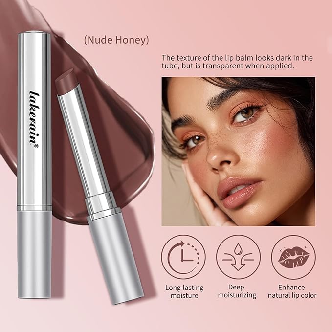 3PCS Honey Lipstick Tinted Lip Balm - Sheer Hydrating Lipstick for All Skin Tones - Moisturizing Lip Color, Nourishing Lip Balm with a Hint of Natural Black Cherry Tint (Black & Nude & Pink)