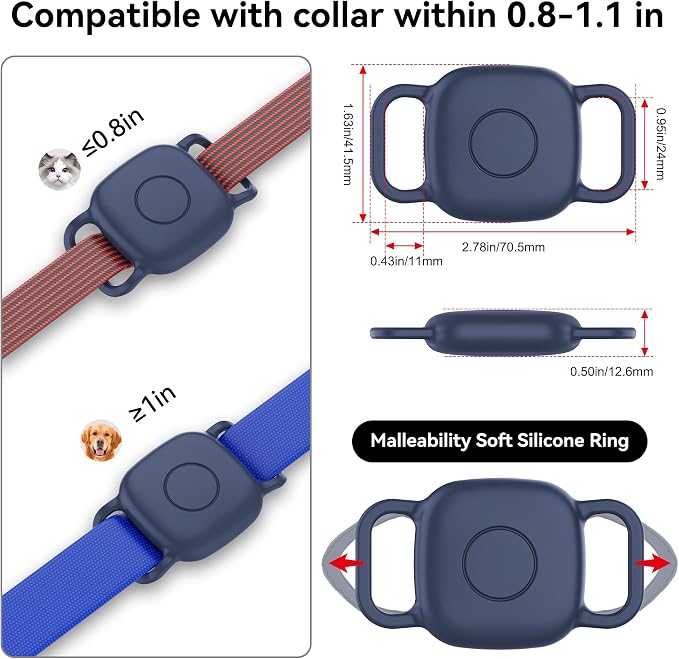 Waterproof Dog Collar Holder for Life360 Tile Mate Tracker, 2-Pack Durable Silicone Cover, Anti Lost for Life 360 Tile Tracker Case for Cat & pet Collars, Easy Installation, Lightweight, Navy Blue