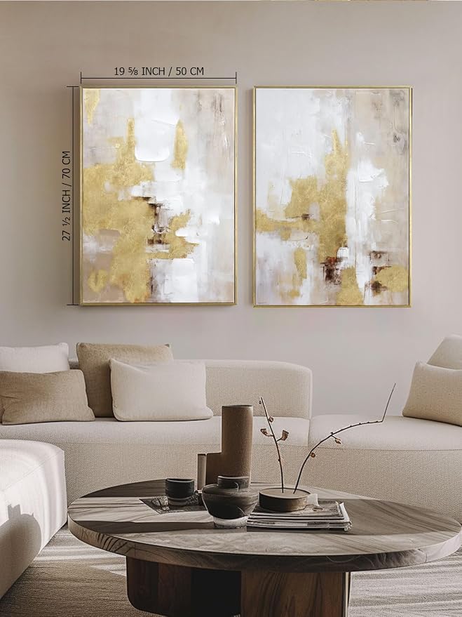 Zessonic Gold and Beige Abstract 3D Textured Foil Wall Art, 20"x28"x2 | Framed Abstract Prints wall decor with Hand-Painted Texture–Neutral Tone Artwork for Living Room Bedroom Office Hallway Decor