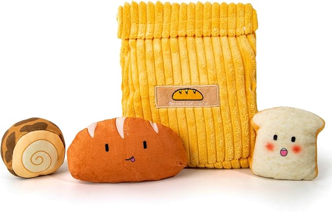 Hollypet Squeaky Hide and Seek Dog Toys for Small and Medium Dogs, Bread