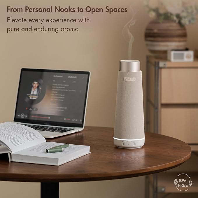 ZMARKRAFT® Waterless Essential Oil Diffuser with Intergrated Speaker | 3 Mist Levels, Wireless Audio, Ambient LED Lights, Aesthetic Exterior, For All Room Sizes