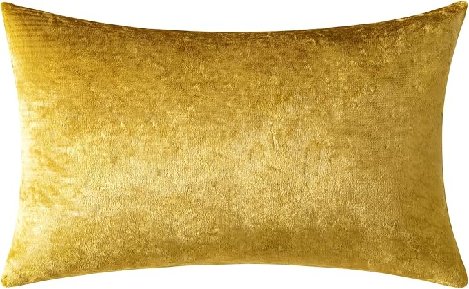MIULEE 12x20 Inch Lumbar Velvet Throw Pillow Cover Set of 1 Golden | Soft Luxury Decorative Throw Pillow Cover, Single Rectangle Cushion Case, Home Decor for Chair Couch Sofa Bedroom Car Bed