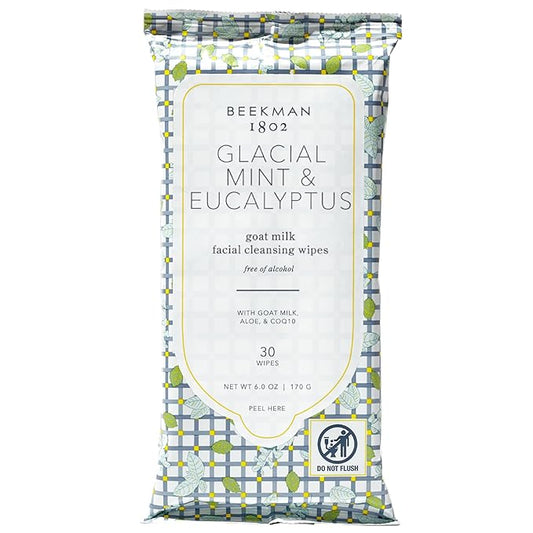 Beekman 1802 Face Wipes – Makeup Remover Wipes for Face, Facial Cleansing Wipes that Remove Makeup & Dirt, Travel Essentials, Face Wipes with Goat Milk & Aloe, Glacial Mint & Eucalyptus 30 Count