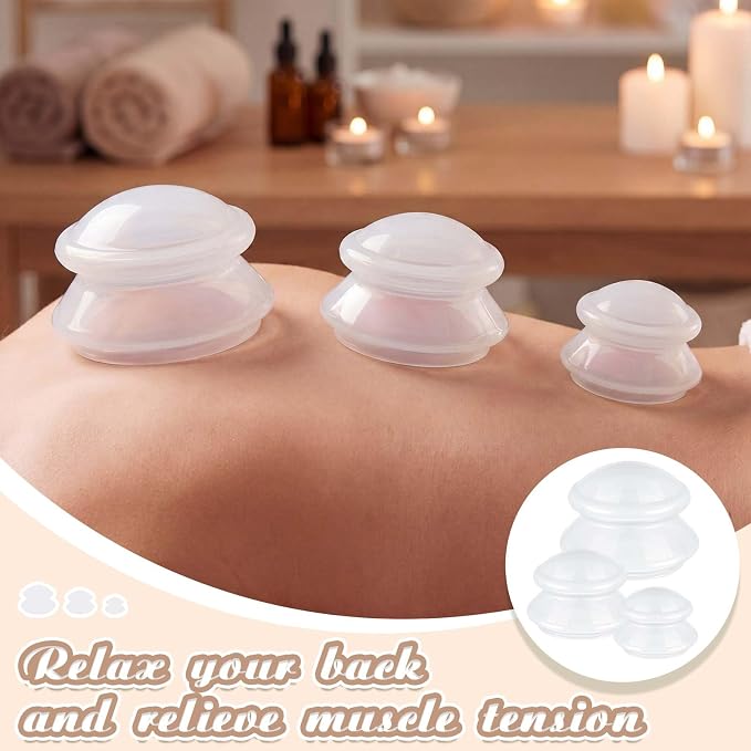 TrelaCo 6 Pcs Cupping Kit for Massage Therapy 3 Sizes Silicone Cupping Set Chinese Massage Therapy for Studio Household Cellulite Joint Pain Muscle Pain(Milky)