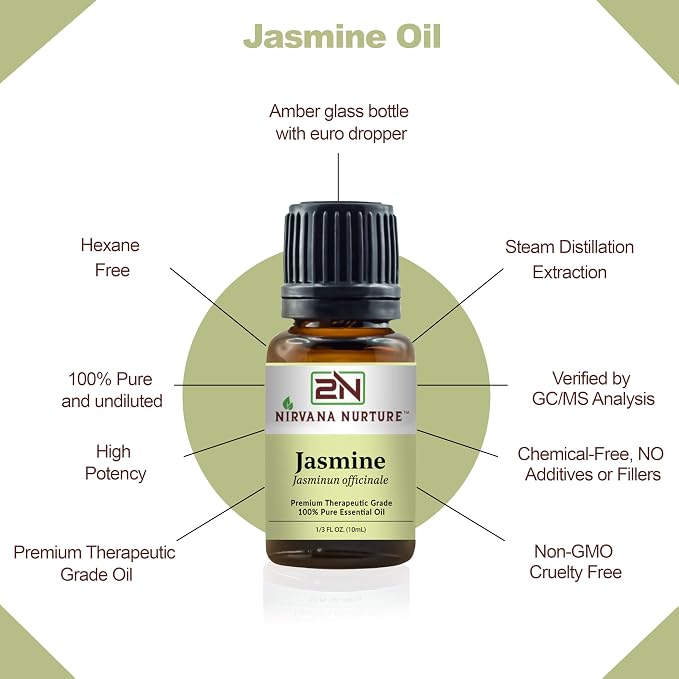 Jasmine Essential Oil, 100% Pure Undiluted, Aromatherapy Oil for Diffuser, Hair & Skin Care
