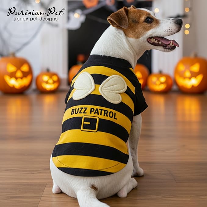 Parisian Pet Dog Buzz Patrol Bee Shirt - Embroidered Pet Vest - 100% Cotton & Polyester Doggy Shirt - Lightweight Pet Clothes - Sleeved Puppy Costume - Funny Shirts for Large Dogs - 3XL