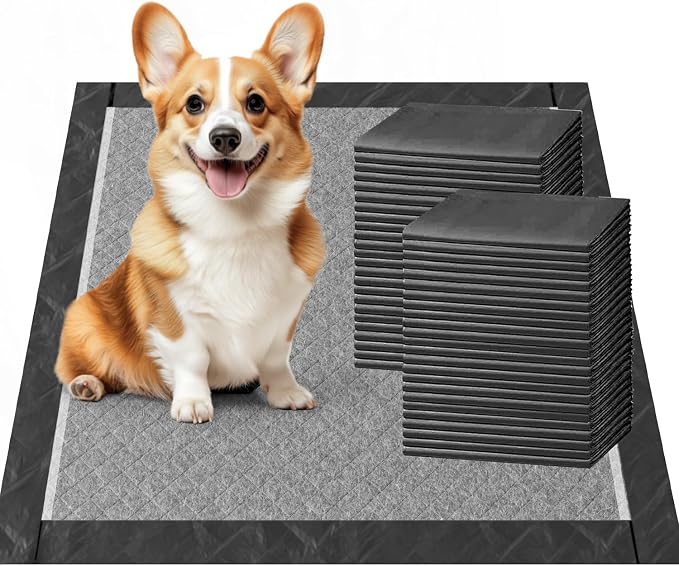 Charcoal Puppy Pads Rugular 21.7x21.7 Inches Small Dog Pee Pads Odor-Control & Leak-Proof Disposable Pet Training Edge-Wrapping Thicken Potty Pad for Dogs, Cats, Rabbits (50 Pieces)