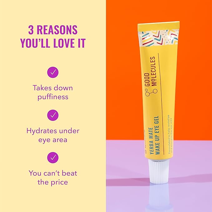 Good Molecules Yerba Mate Wake Up Eye Gel Pack 3 – 15 ml Each | Hydrating Under Eye Gel with Hyaluronic Acid & Caffeine for Dark Circles and Puffiness