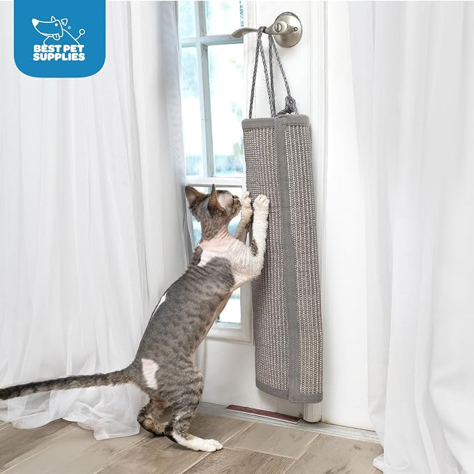 Best Pet Supplies Catify Hanging Cat Scratcher - Log, Beige | Cat Door Scratcher, Scratching Mat, Heavy Duty Sisal, Furniture Protector, Safe for Paws, Non-Slip, Durable, Multi-Functional