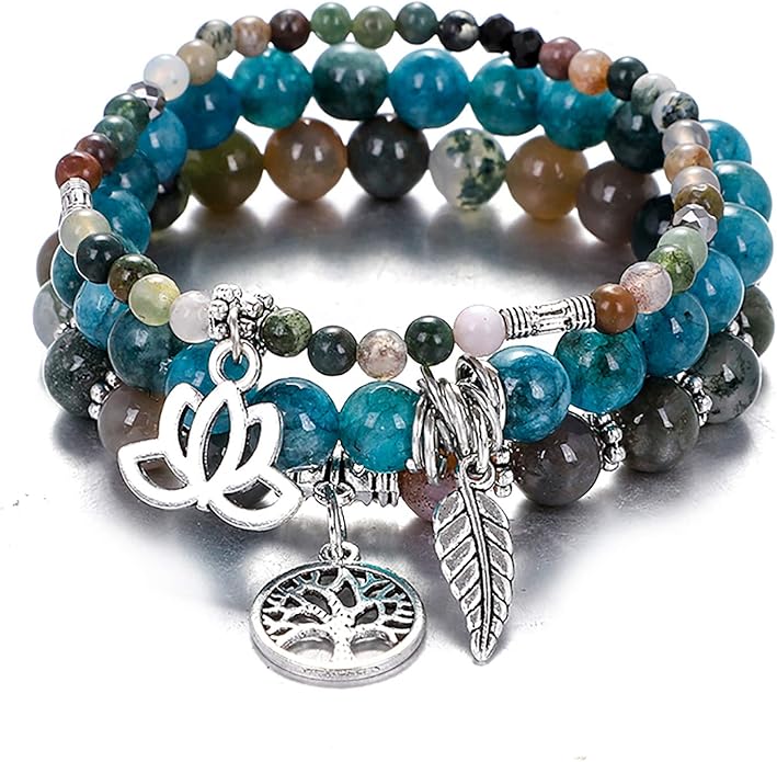 UEUC Tree of Life Yoga Healing Stone Bracelets,Multilayer Lotus Chakra Stone Reiki Bracelet Sets,Anxiety Crystal Natural Stone,for Women Stress Relief