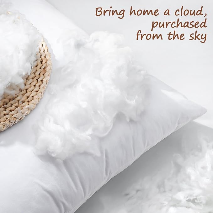 Artscope Synthetic Down Pillow Insert, 12x20 Throw Pillow Inserts Set of 2 | Down Alternative Ultra Soft Fluffy Sleeping Pillow, 100% Cotton Cover, Decorative Pillows-White