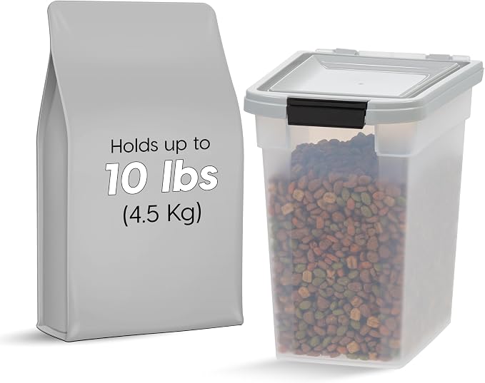 IRIS USA Dog Food Storage Container, Up to 10 lbs, Clear/Gray, Made in USA
