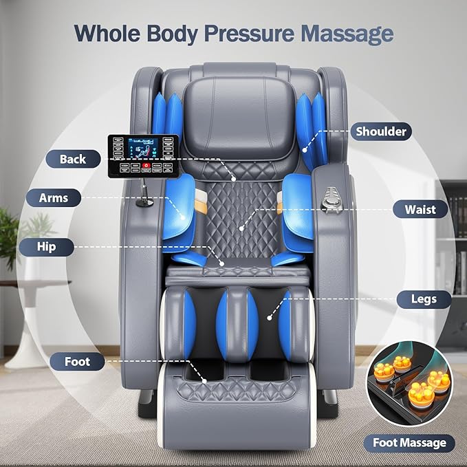 Zero Gravity Shiatsu Massage Chair Full Body Deep Tissue Massage with Lumbar/Calf Heat, Foot Rollers & Recline - Relieve Back Pain for Home Office Workers/Athletes