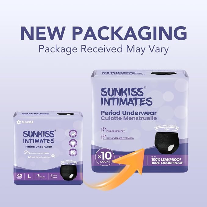Disposable Period Underwear for Women with Heavy Flow, Low-Rise Unscented Postpartum Essentials, Black, XXLarge, 10 Count