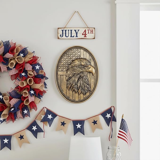 Vintage American Eagle Wall Sculpture, Antique Wall Decor, 4th of July Decor, Hand Painted Wall Decoration with Embossed Eagle Design, 250 Anniversary USA Decor, Patriotic Decoration for Bedroom Living Room Hallway, Housewarming Gifts