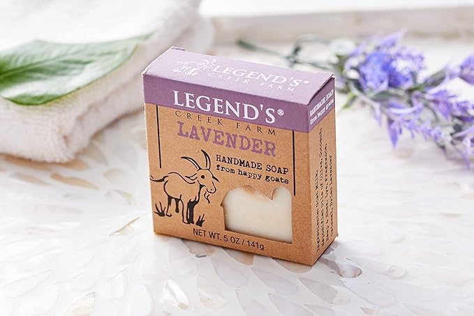 Legend's Creek Farm Goat Milk Soap - Cleansing Moisturizing Bar for Hands and Body - 5 Oz Creamy Lather, Nourishing, Gentle Natural Soap for Sensitive Skin, Handmade in USA (Lavender, Pack of 2)