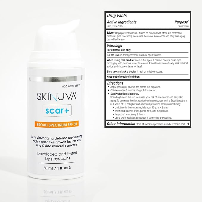 Skinuva® Next Generation Scar+ Cream - Advanced Silicone Scar Cream Matrix +SPF 30 Formulated with Growth Factors & Helps Reduce the Appearance of Scars (0.5 oz)
