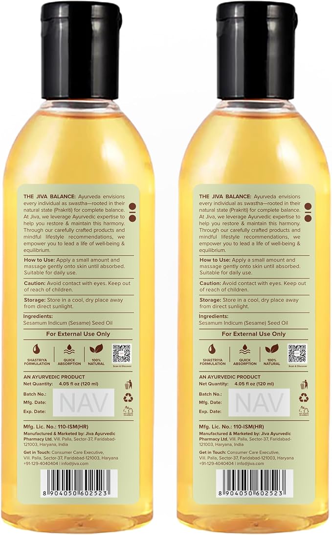 Jiva Ayurveda Til Oil (120 ml, Pack of 2) | Traditional Sesame Massage Oil with Herbal Extracts | Supports Joint & Muscle Comfort, Flexibility & Relaxation