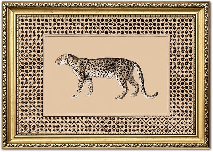 Vintage Leopard Wall Art Cheetah Safari Wall Decor Paintings, Wildlife Animal Poster Canvas Prints Aesthetic for Living Room Bedroom 8x10 inch Gold Framed