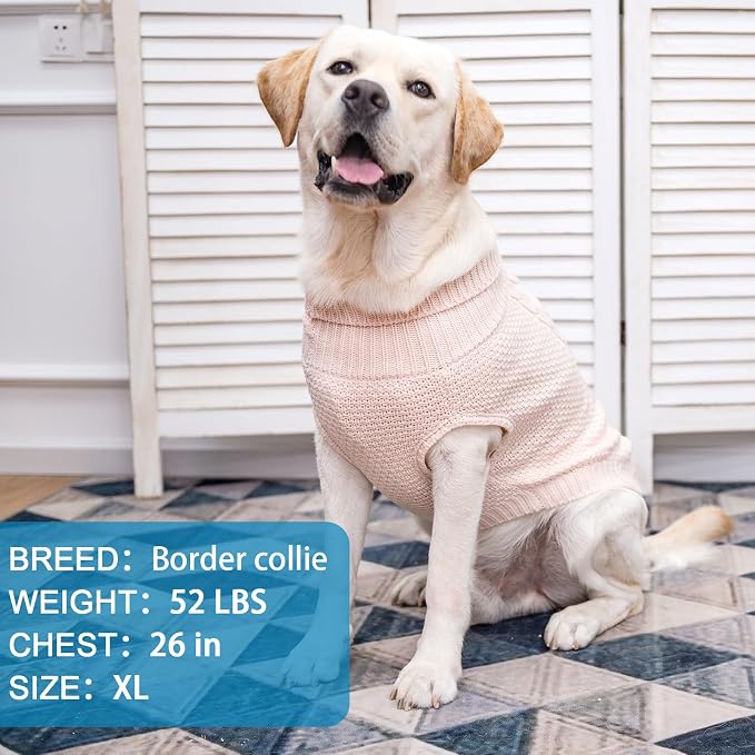 Mihachi Turtleneck Dog Sweater - Winter Coat Apparel Classic Cable Knit Clothes with Leash Hole for Cold Weather, Ideal Gift for Pet in New Year Rosy Medium