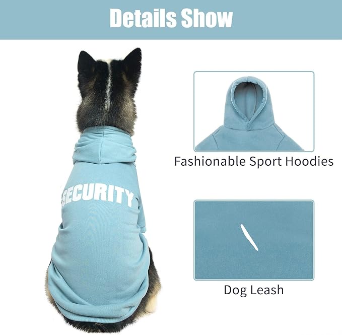 BINGPET Security Dog Hoodie, Pet Sweater Clothes with Leash Hole, Blue | Warm Dog Sweatshirt for Small Medium Large Dogs, All-Season Cold Weather Comfort & Fit, Soft Winter Hooded Pullover Outfit