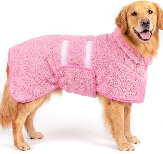 Bienbee Dog Bathrobe, Super Absorbent for Small to Large Dogs, Pink XL | Dog Robes with Soft Fleece, Warm & Cozy, Adjustable Fit, and Quick Drying Coat for Baths Swimming and Grooming