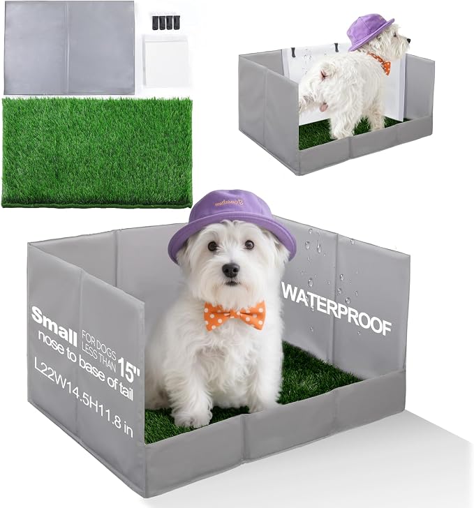 HQ4US Dog Grass Pad with Tray, Foldable Litter Box High Wall, Indoor Potty | Small Easy Clean Puppy Pee Pad Holder with Odor Free Artificial Grass Patch for Dogs Potty, Leakproof, No Assembly, Portable