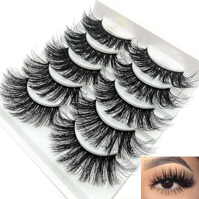 outopen 3D Mink Lashes Natural Wispy False Eyelashes 13mm Fluffy Long Eye Lashes Eye Makeup Tools 5 Pairs Pack(Q7 | 13MM)