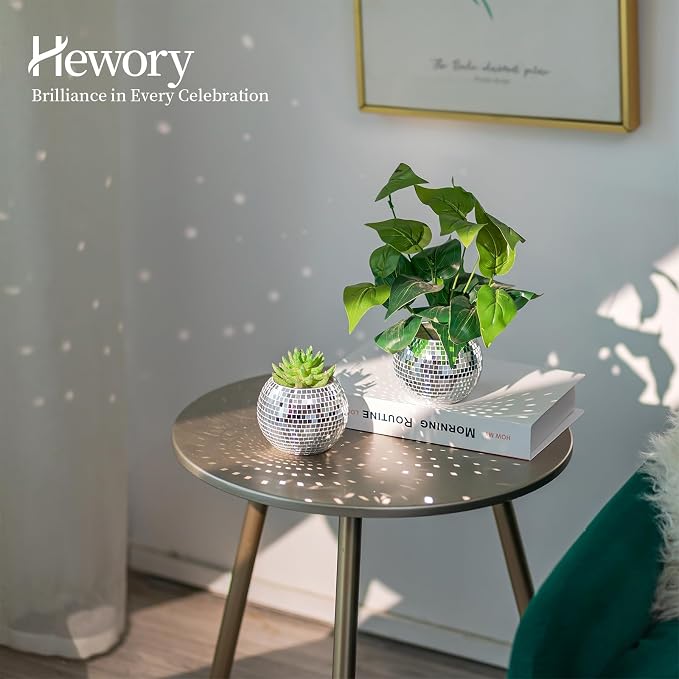 Disco Ball Vases for Table Centerpieces - Hewory 12pcs Silver Mirror Glass Planters Flower Pot Containers, Bulk Disco Balls Bowl Candle Holders for Wedding Bridal Shower Birthday Events Party Decor