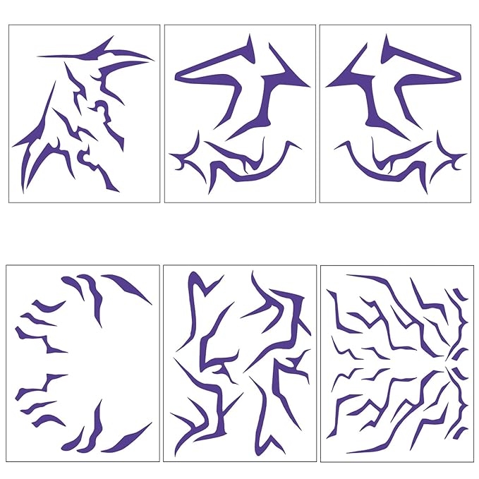 Cosplay Temporary Tattoos, 6 Sheets Purple Tattoos Waterproof Body Art Prop for Cosplay Halloween Party Makeup Realistic Accessories