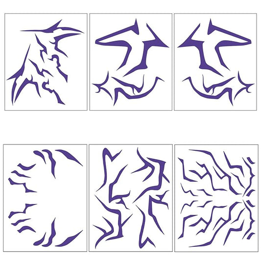 Cosplay Temporary Tattoos, 6 Sheets Purple Tattoos Waterproof Body Art Prop for Cosplay Halloween Party Makeup Realistic Accessories
