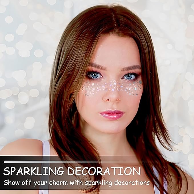 Glitter Freckles Face Tattoo, 6 Sheets Silver Face Glitter Temporary Tattoo Stickers, Sparkle Freckles Metallic Face Gems, Glitter Face Makeup Speckles Fake Tattoo for Women and Girls (silver)