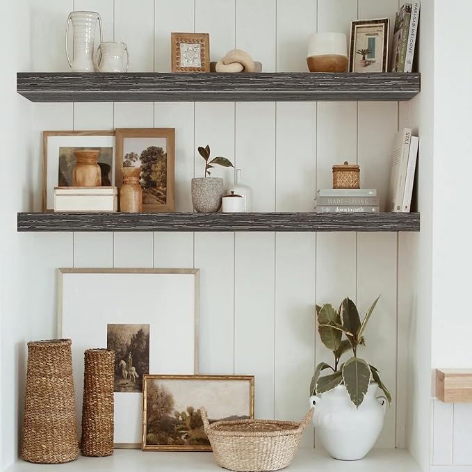 QEEIG Floating Shelves for Wall 35.4" Long - Wall Mounted Shelf Bathroom Kitchen Living Room Bedroom Farmhouse Home Decor Display Bookshelf Large 35.4 x 9.3 inch Set of 2, Grey (008-90GY)