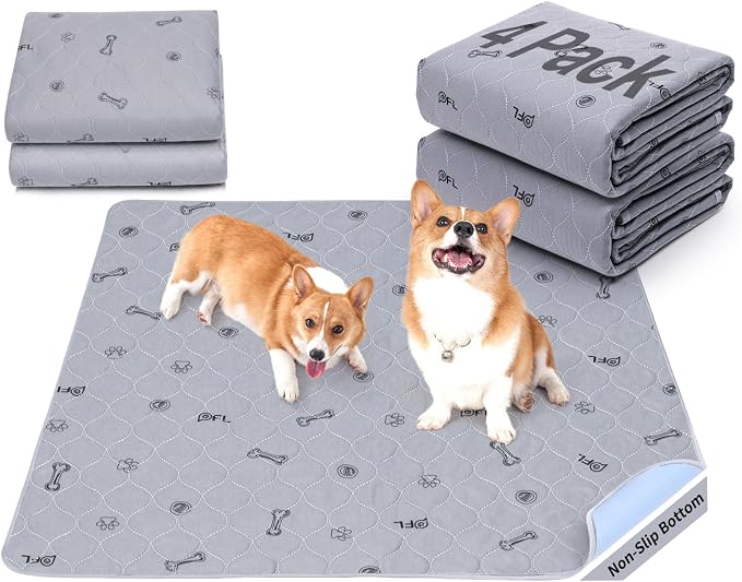 Washable Pee Pads for Dogs, 4 Pack Absorbent Puppy Training Pads 34x36 | Reusable, Non-Slip, Waterproof, Bone Print, Whelping Pads for Pet Training, Playpen, Crate, Potty Training, Housebreaking