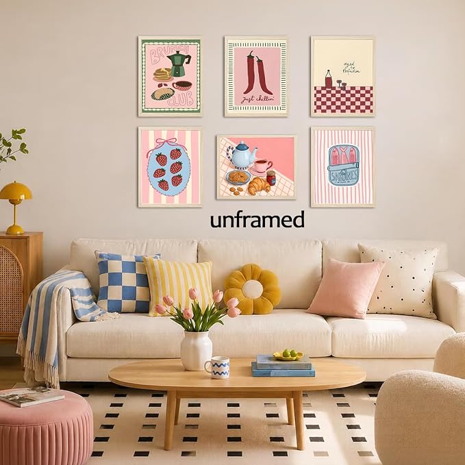 Mynotix Cute Kitchen Poster Set of 6, Trendy Food Drink Wall Art Painting Vintage Coffee Bar Canvas Wall Decor Prints Picture for Dining Room Bar Cart Kitchen 8x10 inch Unframed
