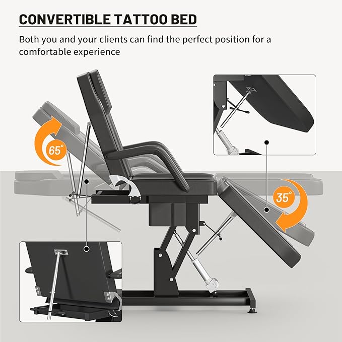 Electric Tattoo Bed Chair for Client Height Adjustable Facial Chairs for Esthetician Beds w/Headrest Massage Table