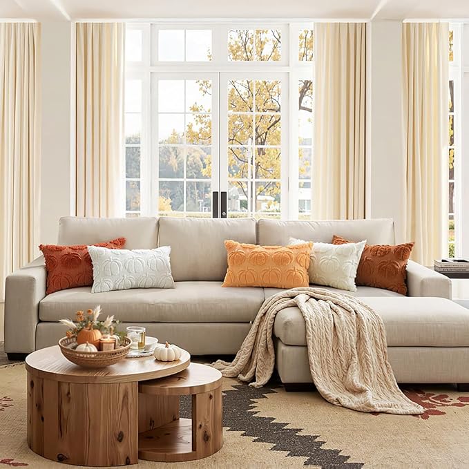 MIULEE Fall Pillow Covers Pumpkin Fall Decor Lumbar 12x20 Pumpkin | Set of 2 Fall Decorations for Home, Plush Faux Fur Farmhouse Accent Pillowcases, Porch Sofa Couch Cushion Bed Livingroom