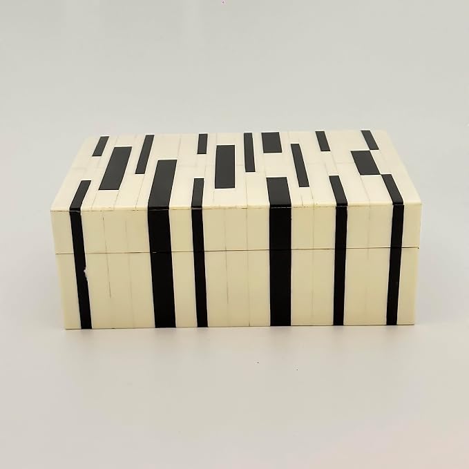 Perilla Home Home Decor Decorative Storage Wooden Box Small Ikigai Organizer Tool Stash Card Craft Treasure Trinket Memory Keepsake Jewelry Box for Men and Women, Gifts For All, Black and Off White