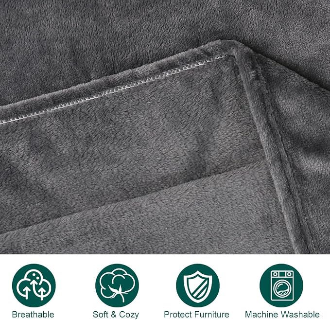 Onarway Dog Blanket Washable for Bed: 2 Packs Dog Blankets 59”x47” | Fluffy Soft Large Throw for Cat Puppy Kitten Dogs - Fleece Pet Blankets for Crate Couch Car and Indoor - Grey