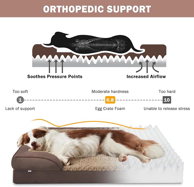 Orthopedic Dog Beds Large Sized, XL Egg-Crate Foam Dog Couch with Washable Removable Cover, Waterproof Lining and Nonskid Bottom