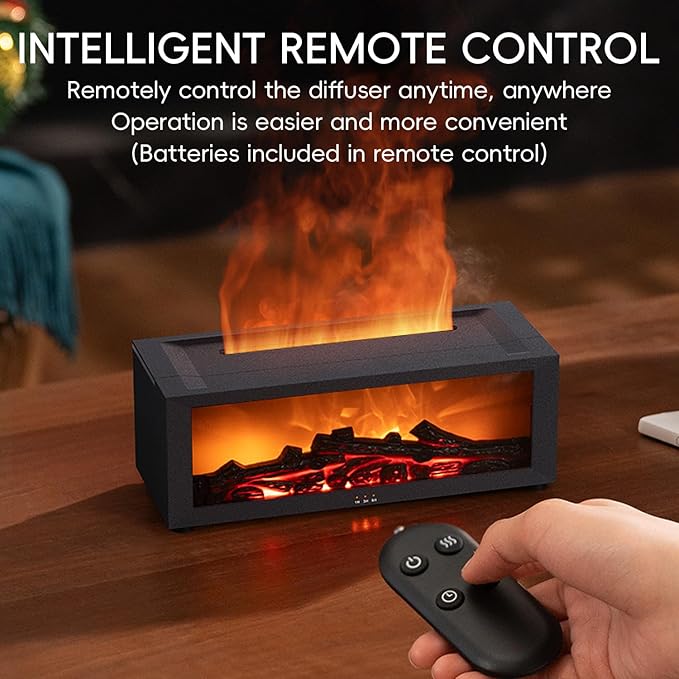YALEDI Essential Oil Diffuser, 7 Colors Fireplace Flame Fire Oil Diffuser, 150ml Ultrasonic Aromatherapy Humidifier, Scent Diffuser with Remote Control & Timer for Home,Bedroom,Office,Yoga (Black)