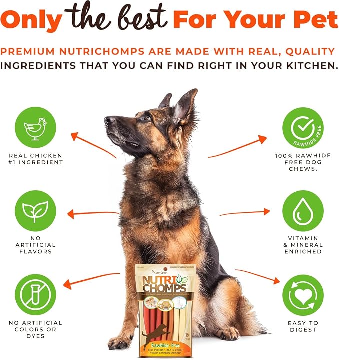 Nutri Chomps Rawhide Free Dog Chews, Chicken/PB/Milk, 5in Twists, 15ct, 2pk | Long-lasting chew. High protein, low fat, healthy & delicious treat for dogs.