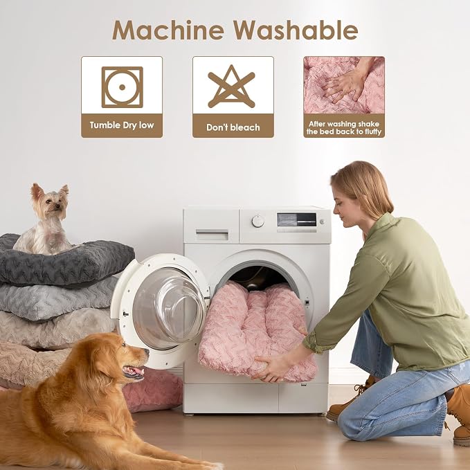 EHEYCIGA Washable Large Dog Bed for Crate, 35x23 Inch Pet Bed, Pink | Soft Dog Crate Bed, Plush and Comfy Kennel Pad, Deluxe Sleeping Mattress for Dogs Up to 45 lbs