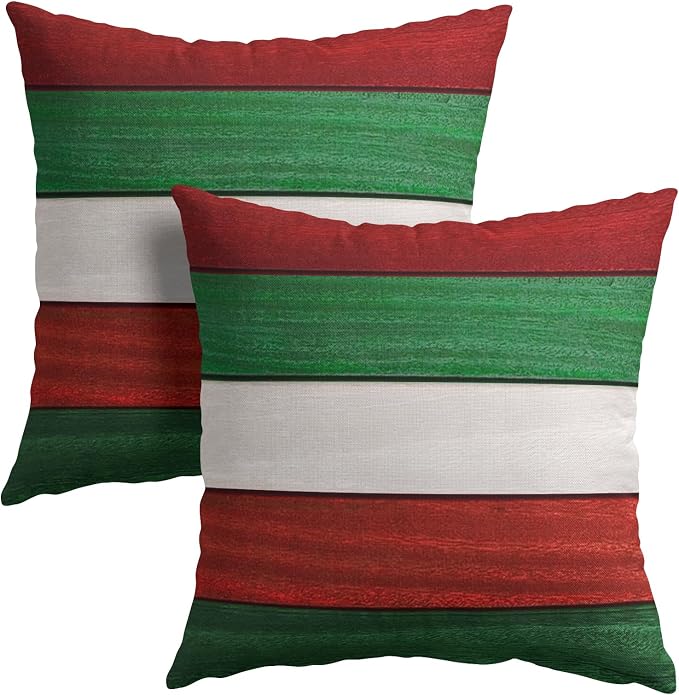 Kawani Vintage Wood Christmas Pillow Covers 22x22 Inches, 2 Pcs Red Green Rustic Wooden Xmas Decorative Pillowcase Cotton Linen Square Cushion Case for for Home Holiday Party Sofa Couch