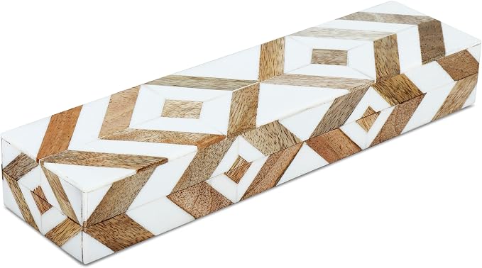 Handicrafts Home White Decorative Storage Box with Lid Wood Entryway Organizer Key Holder Box Console Table Storage for Hallway – Resin Inlay Marquet Array Collection- 10x2.5x1.5